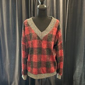 1.4.3. Story by Line Up Red and Black Checkered V-Neck Sweater